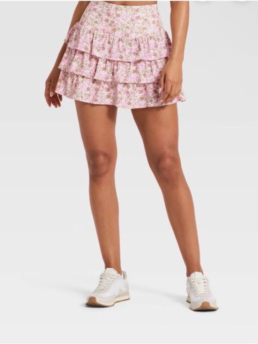 JoyLab Pink Floral Tiered Ruffle Mini Skirt